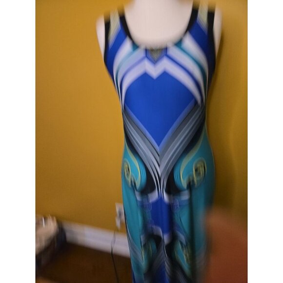 NY Collection Womans Stretchy Maxi Dress Size M Sleeveless Multicolor Pucci Blue - Picture 2 of 8